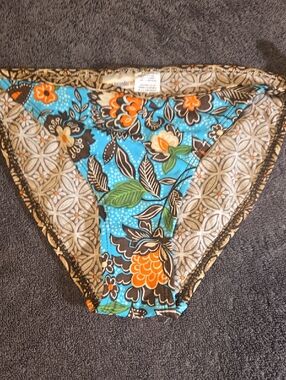 No Boundaries Turquoise Floral Bikini Bottom with Orange and Brown Accents
